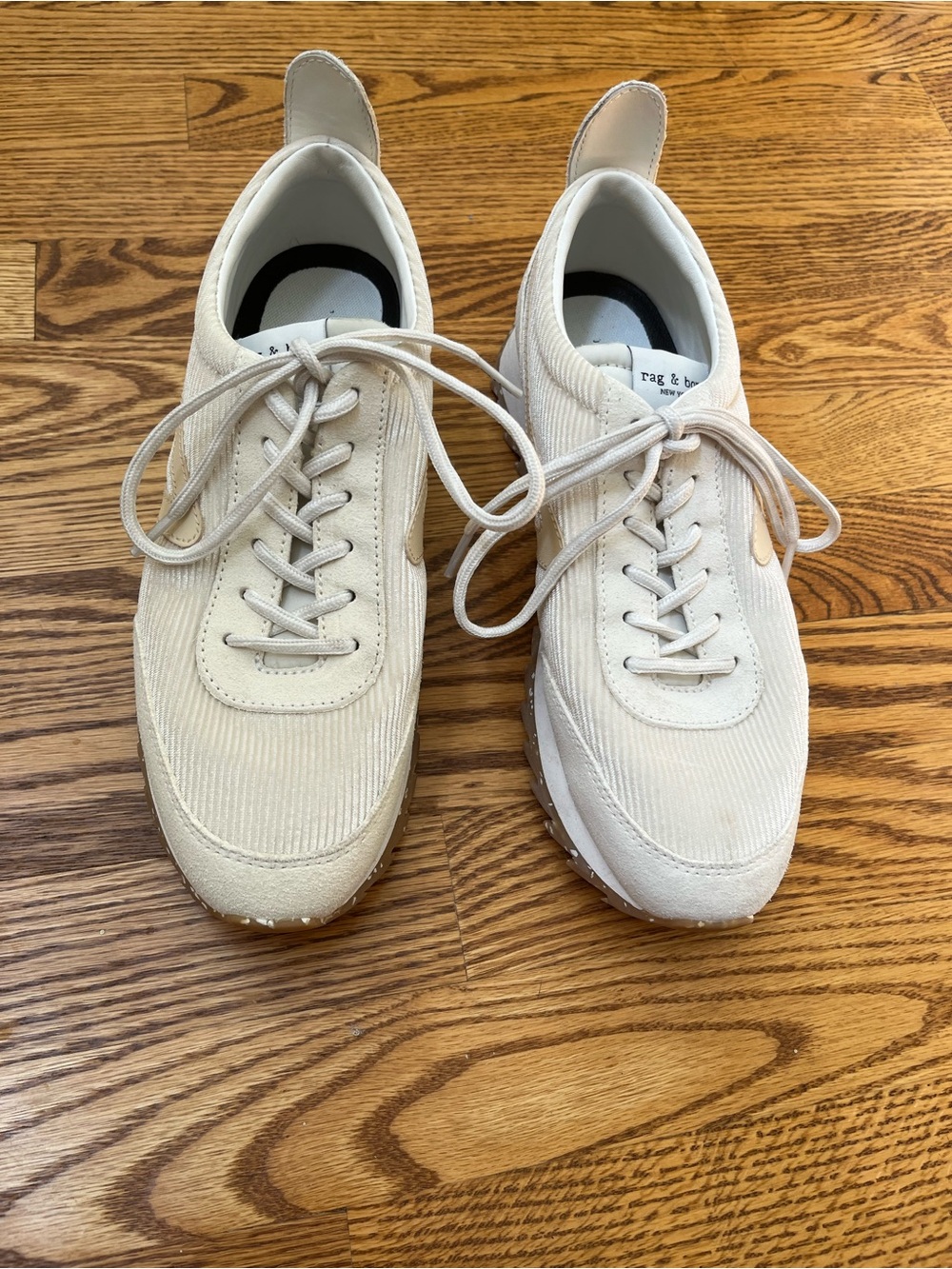 rag & bone Women’s Retro Runner Cream and Light Tan Corduroy and Suede Sneakers